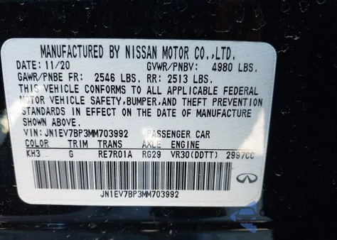 2021 Infiniti Q50 Luxe from USA, damaged, VIN JN1EV7BP3MM703992